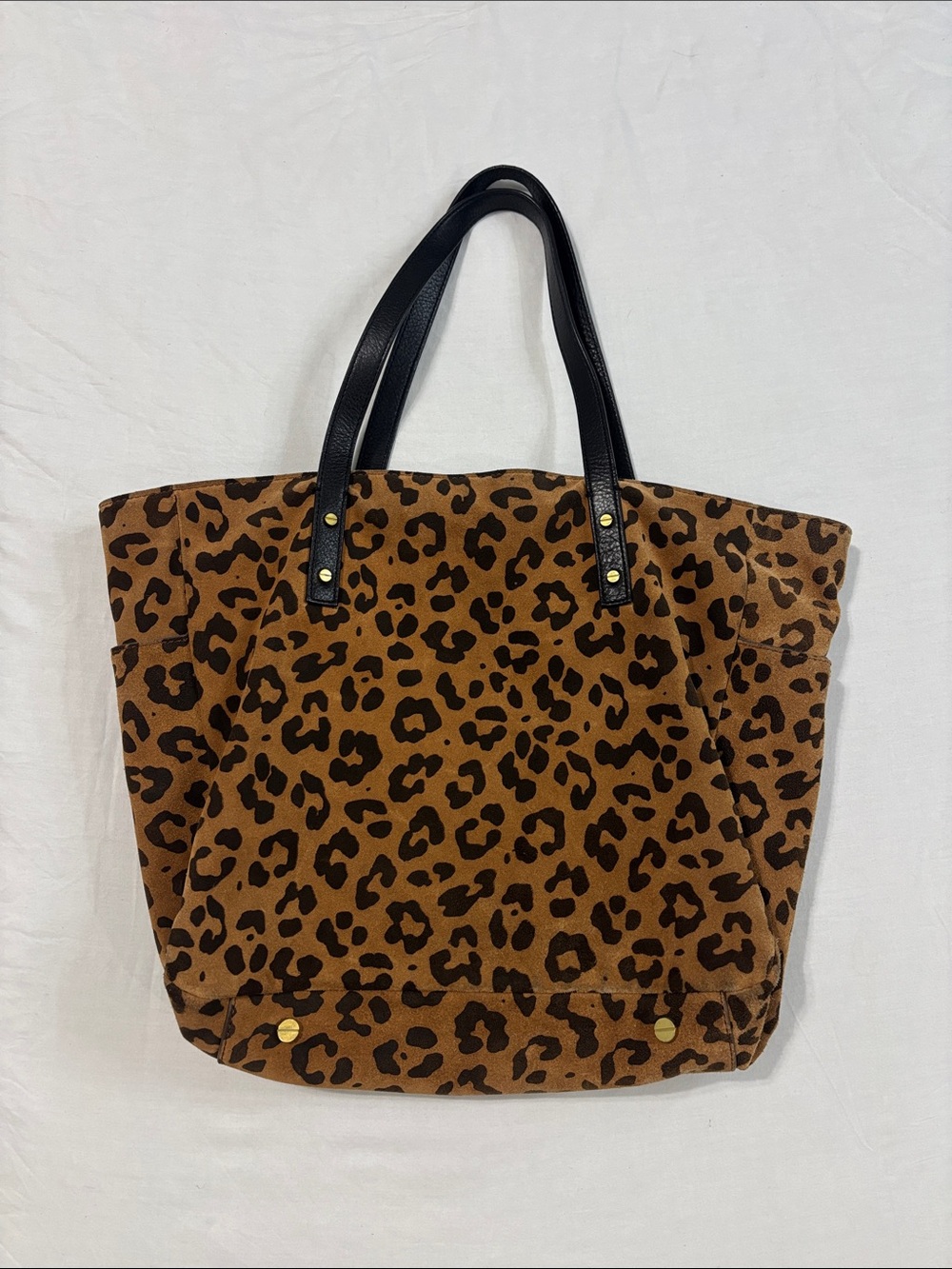 J. Crew Leopard Print Brown Tote Bag with Black Handles - Picture 1 of 16